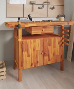 vidaXL Werkbank met lade en bankschroeven 124x52x83 cm massief acaciahout