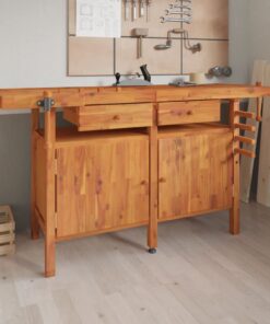 vidaXL Werkbank met lades en bankschroeven 162x62x83 cm acaciahout