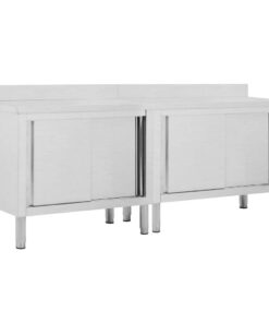 vidaXL Werktafels met deuren 2 st 200x50x(95-97) cm roestvrij staal