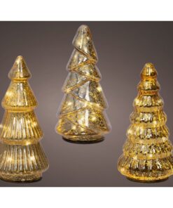 Decoratie Glazen LED Bomen 9x17.5 cm 3 Stuks Goud