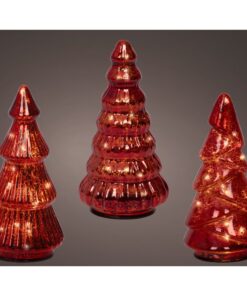 Decoratie Glazen LED Bomen 9x17.5 cm 3 Stuks Rood