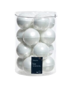 Decoris Glazen Kerstballen 8 cm 16 Stuks Parelmoer