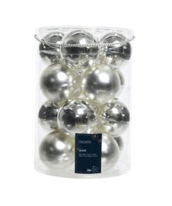 Decoris Glazen Kerstballen 8 cm 16 Stuks Zilver