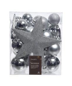 Decoris Kerstballen Mat/Glas/Glitter 33 Stuks Zilver