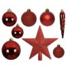 Decoris Kunststof Kerstballen Mix 8 cm + Piek Kerstrood 33 Stuks
