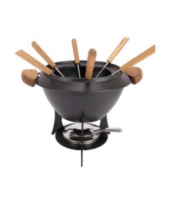 Fondueset Gietijzer/Zwart/Hout