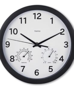 Hama Wandklok Malta met Thermo-Hygrometer Tikt Niet 25 cm Zwart/Wit