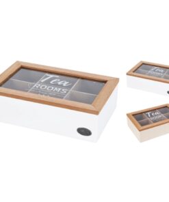 Houten Theedoos met 6 Vakjes Wit/Naturel