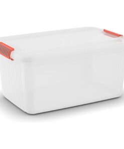 Kis K Latch Box L Opbergbox met Deksel 43L Transparant/Oranje