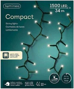 Lumineo Compact Kerstverlichting Binnen/Buiten 34M Groen 1500 LEDs Warm Wit Dimmer Timer