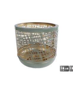 Metalen Windlicht Heidi 19x19 cm Sage/Goud