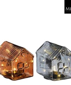 Mica Decorations Transparant LED Huis 12x9.5x11.5 cm Grijs/Bruin Assorti