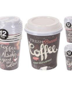 Papieren Beker met Plastic Deksel 6 Stuks verschillende kleuren