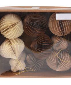 Papieren Kerstballen 8 cm 9 Stuks Wit/Bruin/Taupe