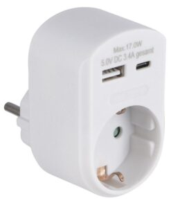 Scanpart Doorvoerstekker met RA en 1x USB-A + 1x USB-C Wit