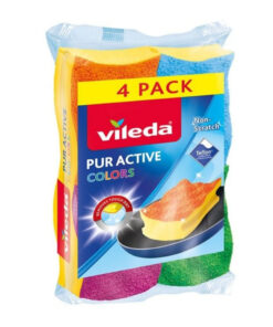 Vileda Pur Active Colors Schuursponsen 4 Stuks Blauw/Oranje/Groen/Roze