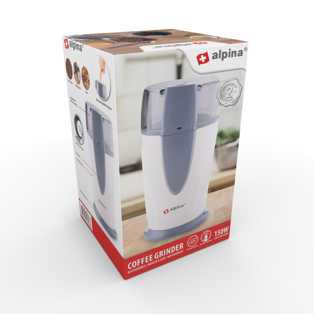 Alpina Elektrische Koffiemolen 150W Wit/Grijs - Afbeelding 2