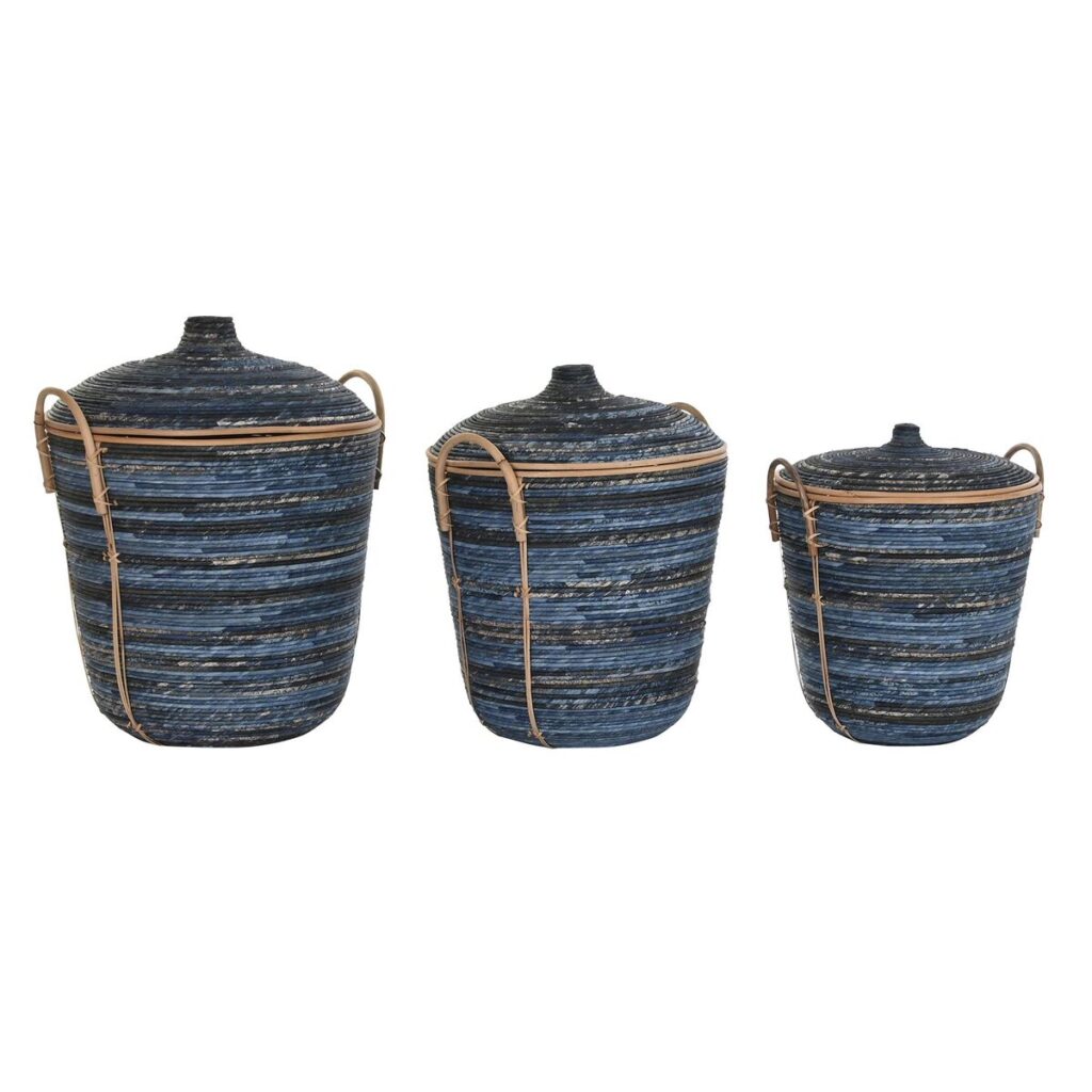 Basket spelset DKD Home Decor Blauw Zwart (3 Onderdelen)
