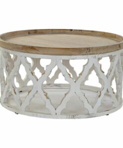 Bijzettafel DKD Home Decor Wit Lichtbruin Spar Hout MDF 81 x 81 x 43,5 cm
