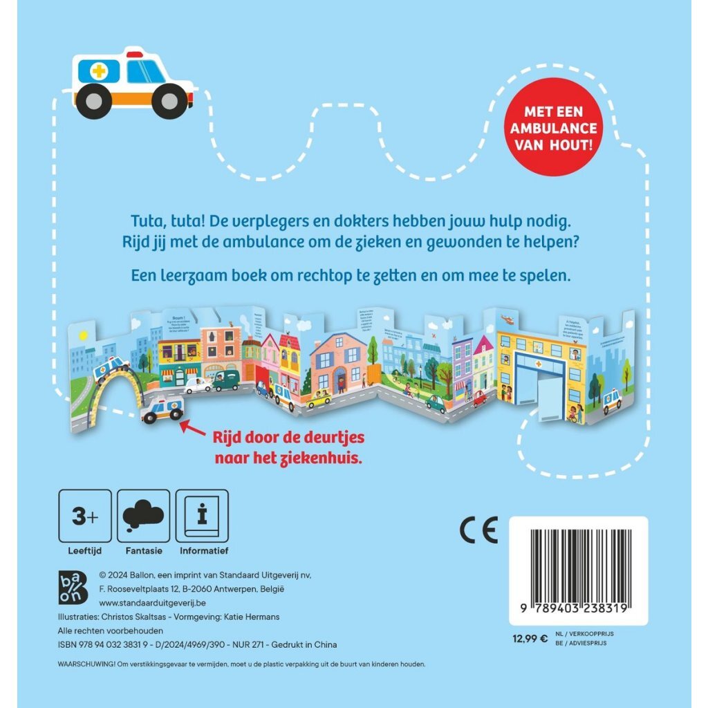 Boek Maak Je Klaar Rijden Maar Ambulance + Houten Ambulance Auto - Afbeelding 2