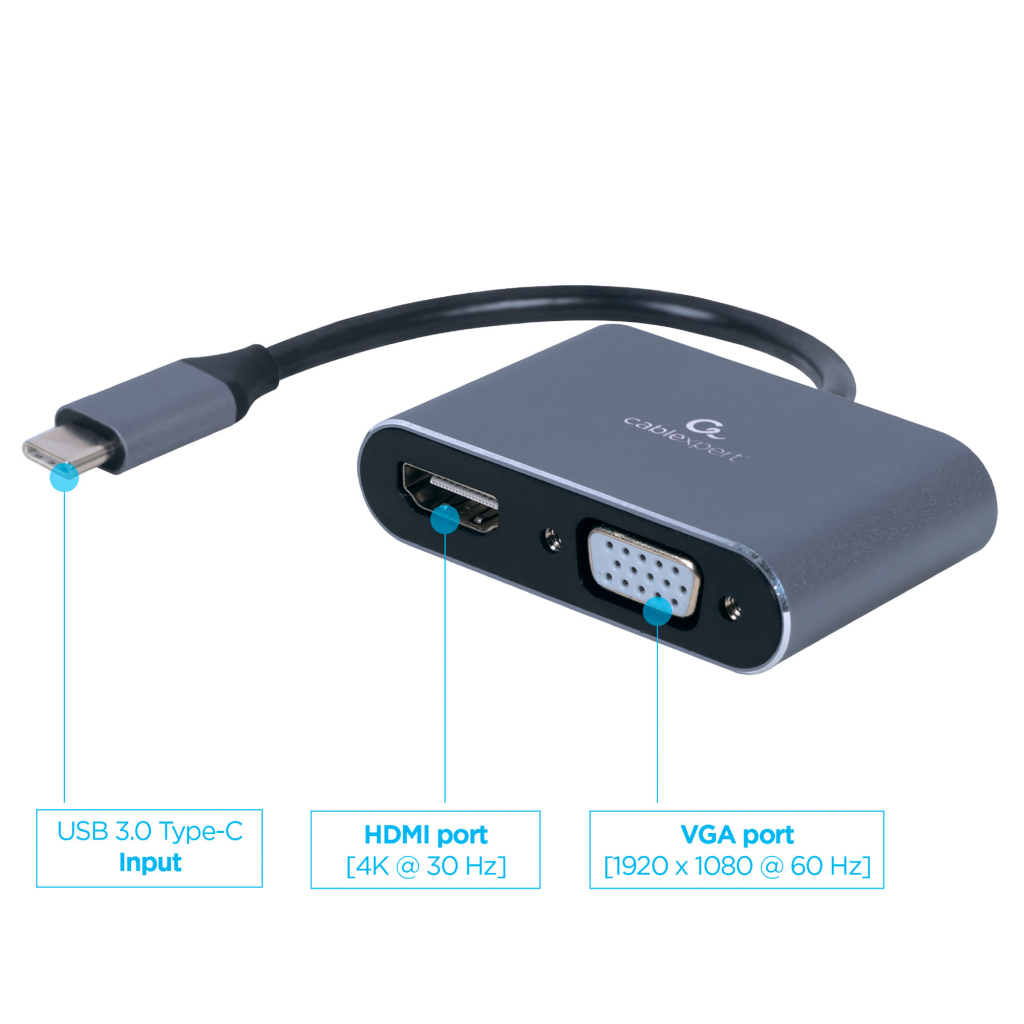 Cablexpert Gmb Adapter Usb-c->hdmi En Vga - Afbeelding 3