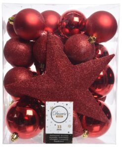 Alternative view of Decoris Kunststof Kerstballen Mix 8 cm + Piek Kerstrood 33 Stuks