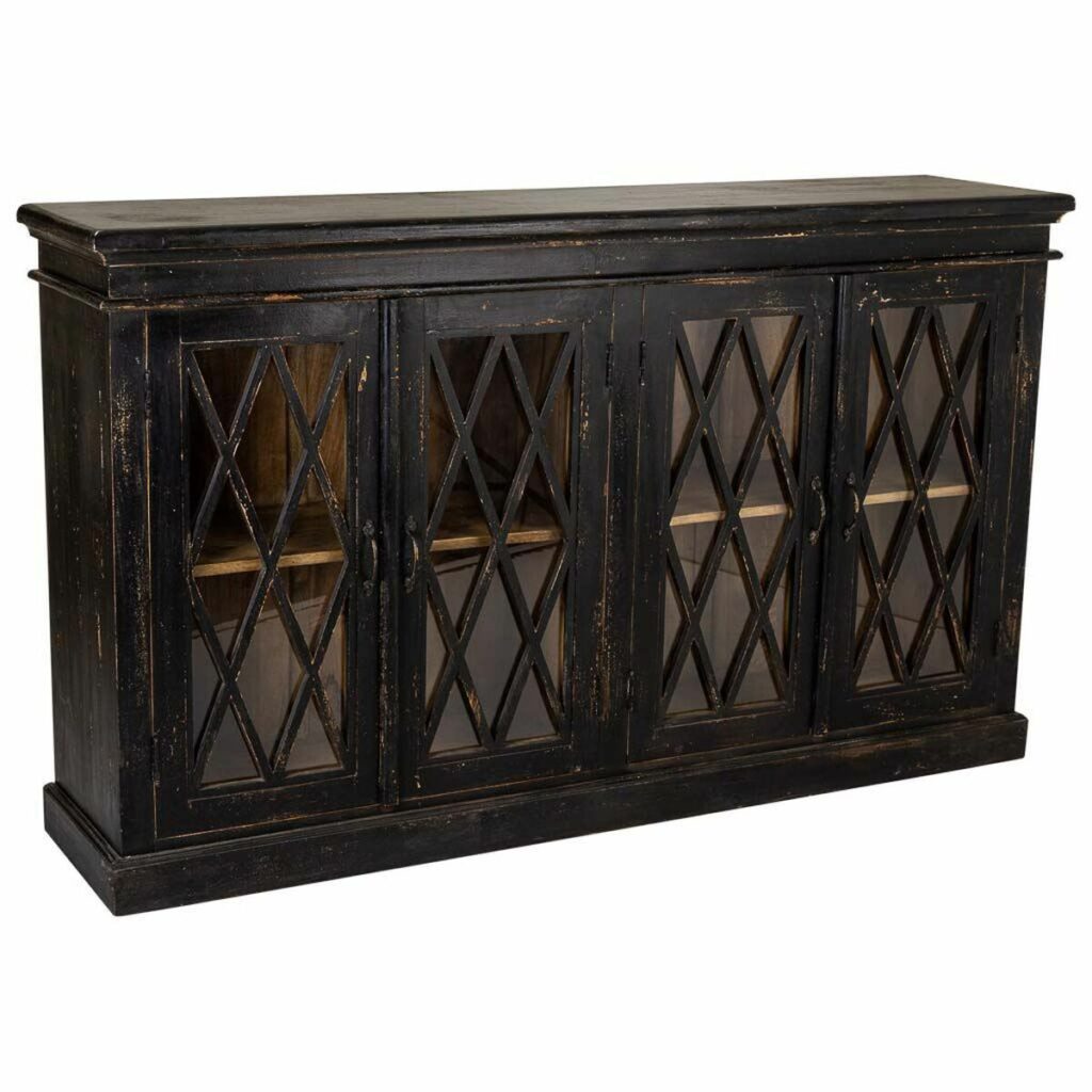 Dientafel Alexandra House Living Zwart Glas Mangohout 40 x 100 x 170 cm