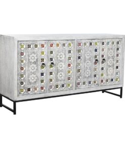 Dientafel DKD Home Decor Keramisch Grijs Wit Mangohout (150 x 38 x 80 cm)