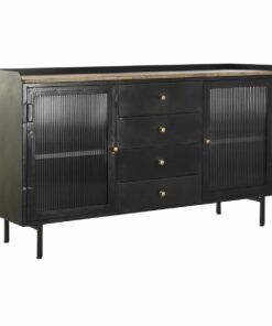 Dientafel DKD Home Decor Natuurlijk Zwart Gouden Metaal Mangohout (145 x 40 x 85 cm)