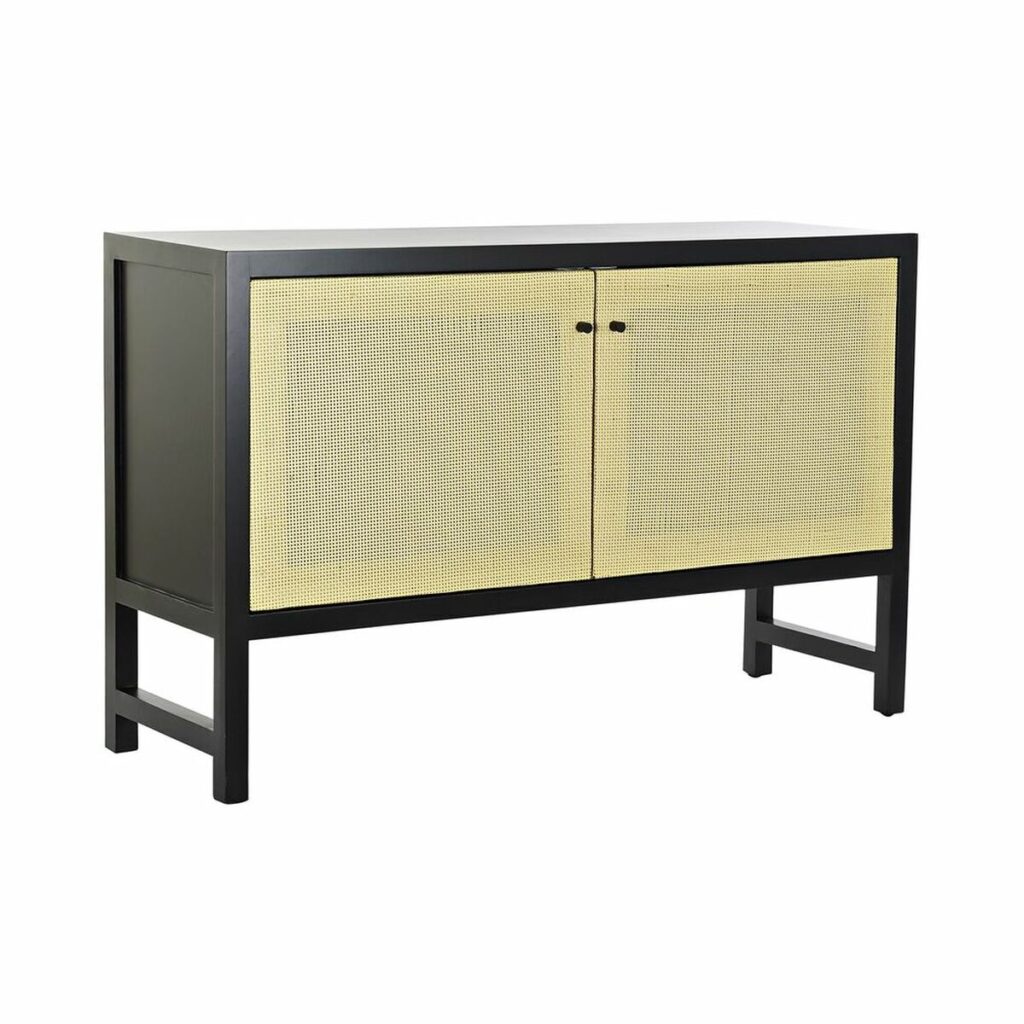 Dientafel DKD Home Decor Zwart Spar Natuurlijk Rotan (120 x 38 x 76 cm)