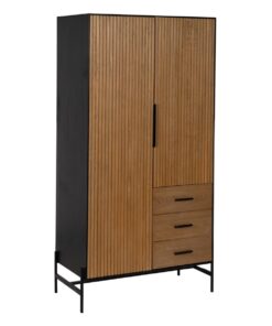 Dientafel ORLEANS Zwart Natuurlijk Ijzer Hout MDF 104 x 53 x 203 cm