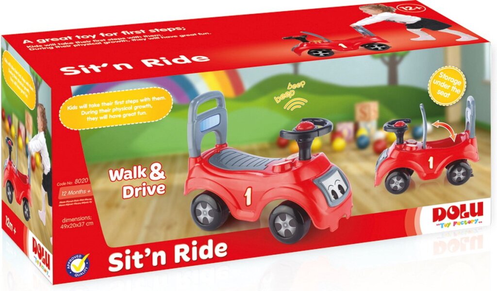 Dolu Sit & Ride Rood/Zwart Loopauto - Afbeelding 3