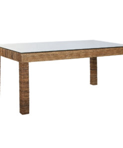 Eettafel Home ESPRIT Natuurlijk Gehard glas Vezel Teakhout 180 x 90 x 77 cm