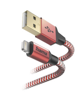 Hama Oplaadkabel Reflective USB- A - Lightning 1,5 M Nylon Rood - Afbeelding 3