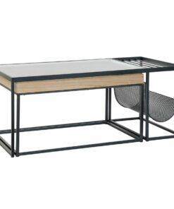Hoofdtafel DKD Home Decor Zwart Multicolour Natuurlijk Hout Metaal Bamboe Kristal 110 x 60 x 45 cm