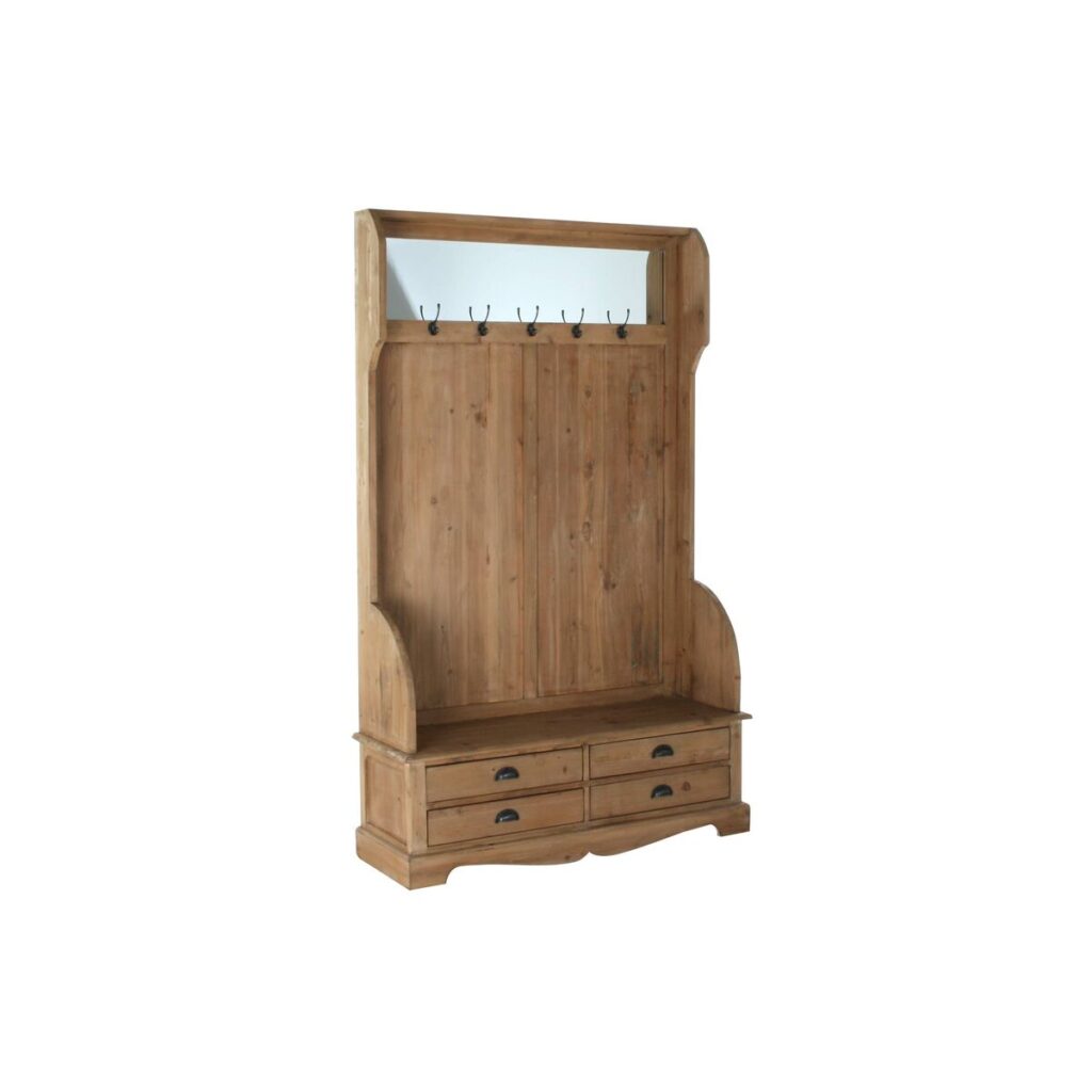 Jassenrek met schap DKD Home Decor Bruin Zwart Pijnboom Spiegel Natuurlijk Alpino 124 x 40 x 200 cm