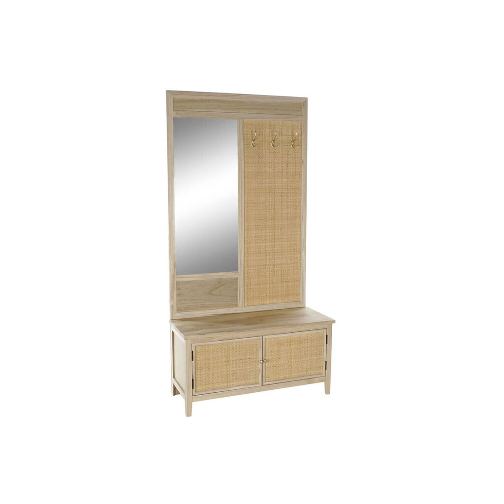 Kapstok met spiegel Home ESPRIT Natuurlijk Rotan Paulownia hout Spiegel 92 x 40 x 181 cm