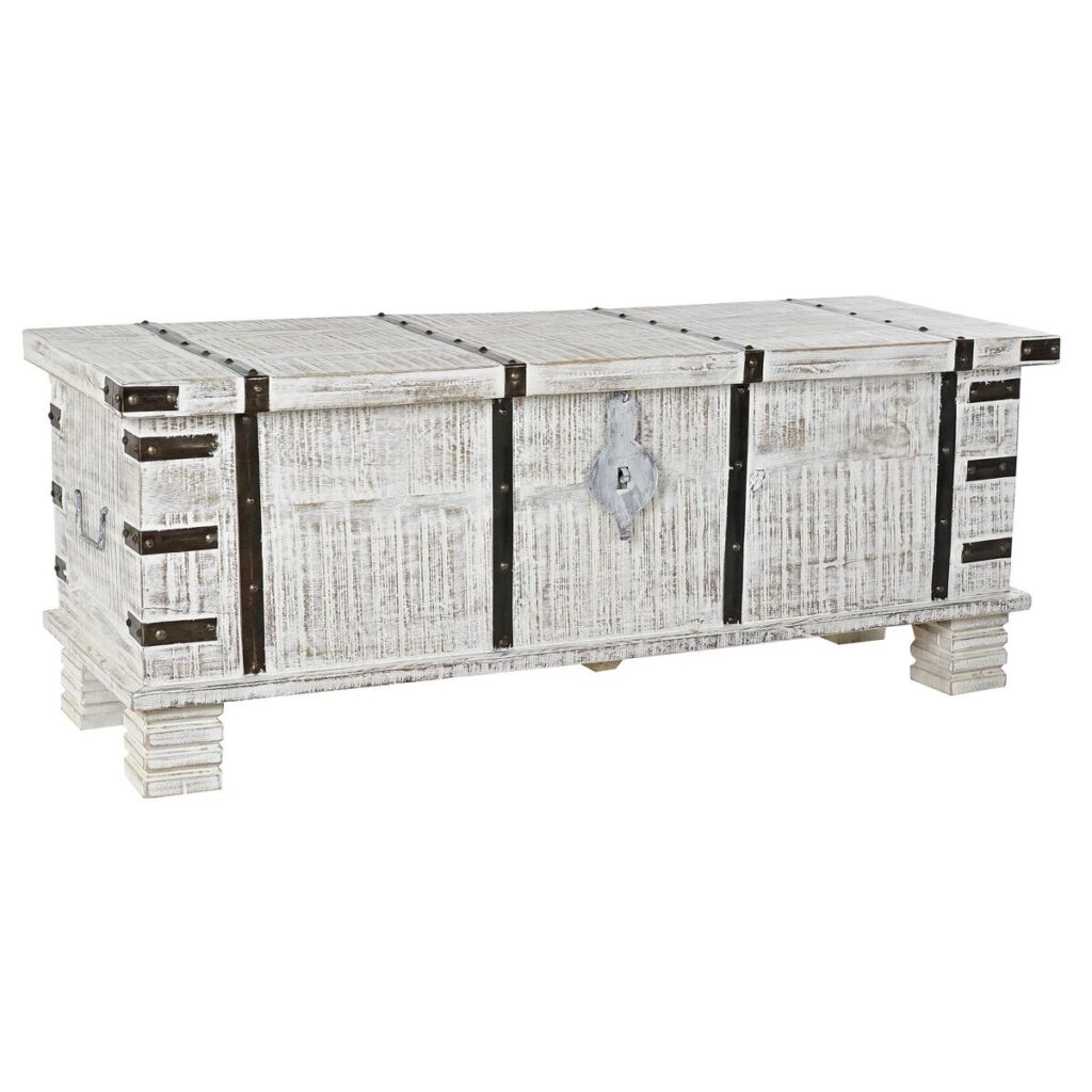 Kist DKD Home Decor Metaal Wit Mangohout (116 x 40 x 45 cm)