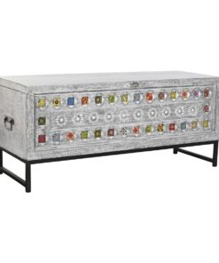 Koffer DKD Home Decor Keramisch Grijs Wit Mangohout (116 x 40 x 50 cm)
