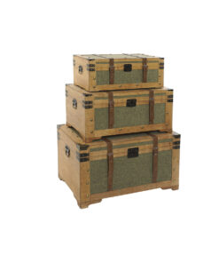 Kofferset Home ESPRIT Groen Hout Canvas Tropisch 81 x 50 x 45 cm (3 Stuks)