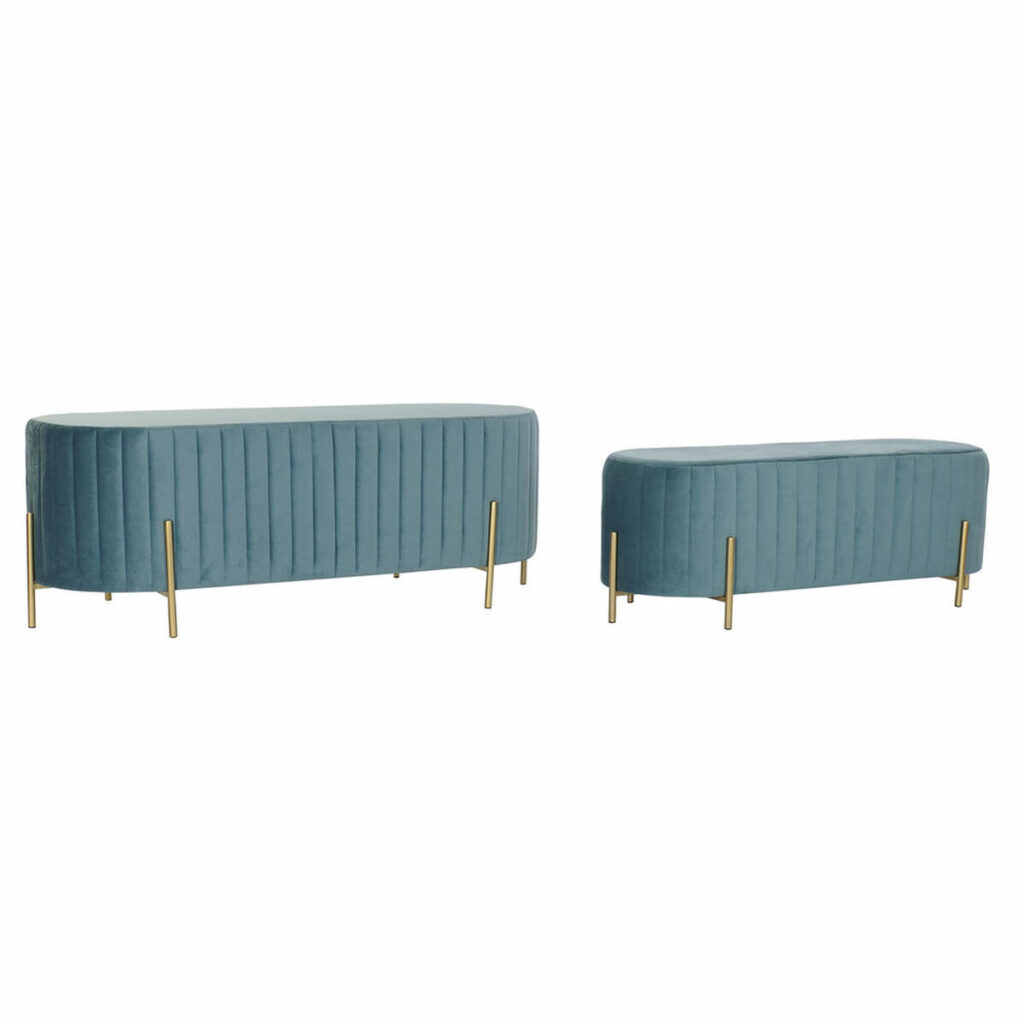 Kruk DKD Home Decor Blauw Gouden Metaal Polyester Fluweel (123 x 50 x 45 cm)