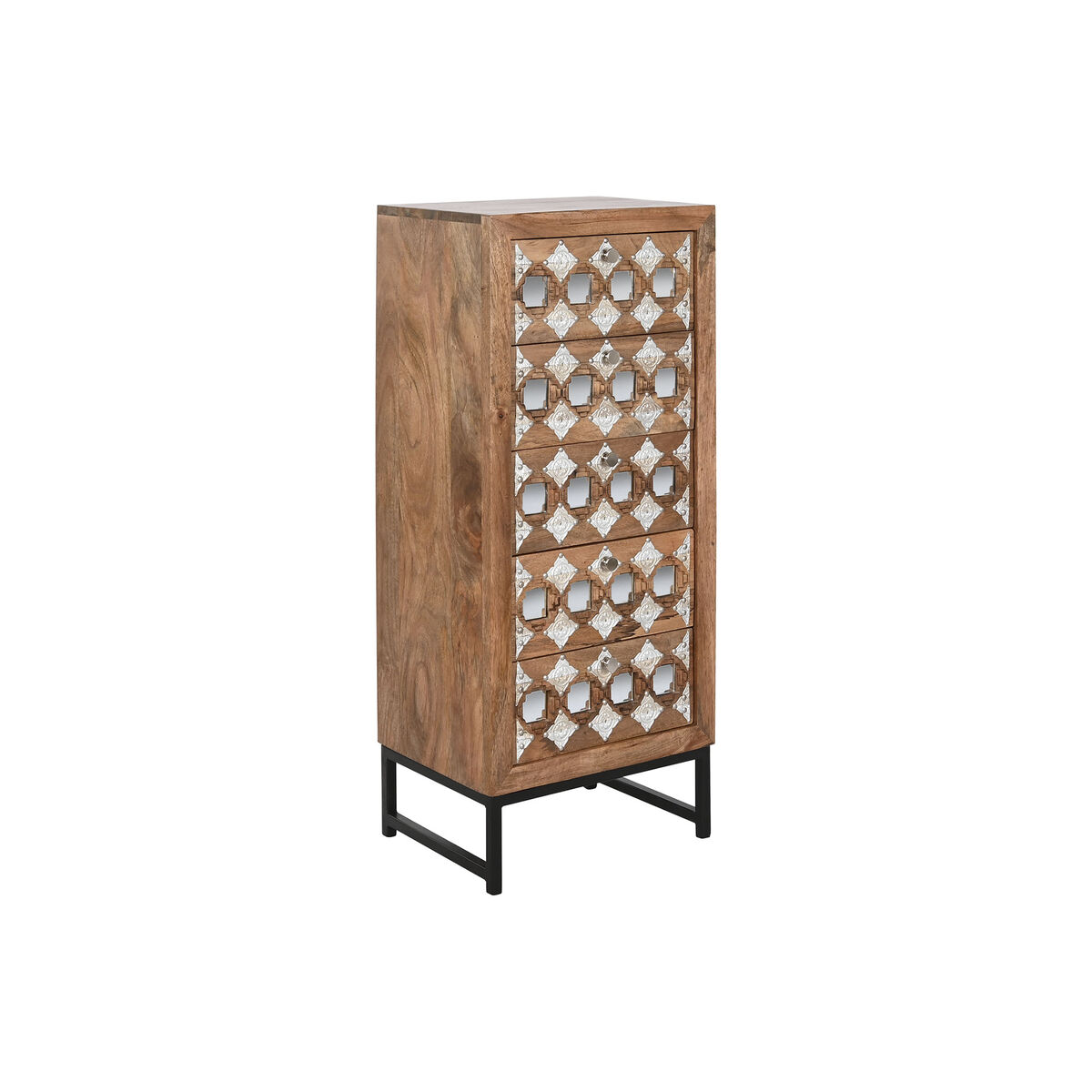 Ladenkast Home ESPRIT Bruin Zwart Zilverkleurig Mangohout Spiegel Indiaas 45 x 35 x 105 cm