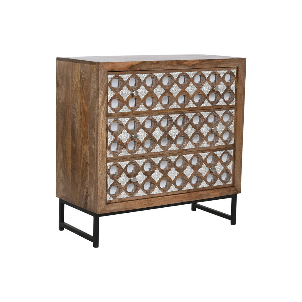 Ladenkast Home ESPRIT Bruin Zwart Zilverkleurig Mangohout Spiegel Indiaas 80 x 38 x 80 cm