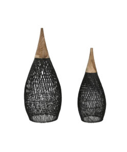 Lampenkap Home ESPRIT Zwart Bamboe Teakhout 35 x 35 x 85 cm (2 Stuks)