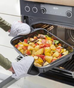 Metaltex Katoenen Ovenhandschoenen 14x14 cm Grijs/Wit 2 Stuks - Afbeelding 3