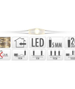 S.I.A. Zilverdraad Kerstverlichting op Batterij  95cm 20 LED Lampjes