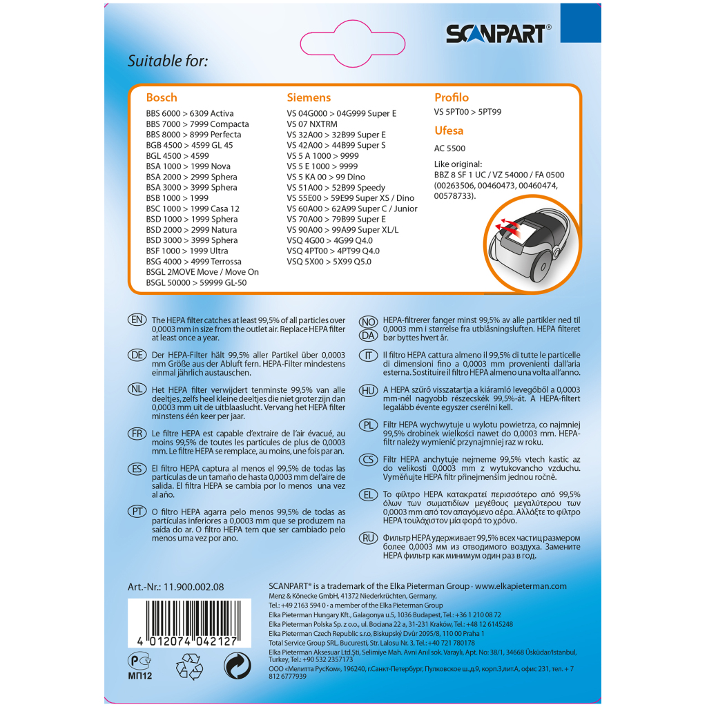 Scanpart Bosch Siemens BBZ8FS1 Hepafilter - Afbeelding 3