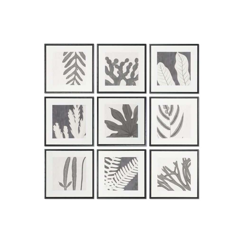 Schilderij DKD Home Decor 40 x 4 x 40 cm Blad van een plant Stads (9 Stuks)