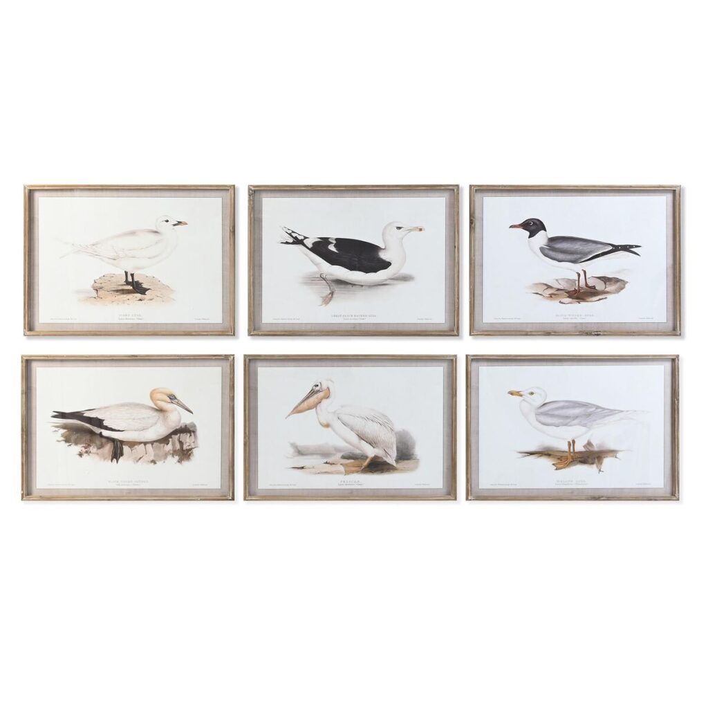 Schilderij DKD Home Decor 70 x 2,5 x 50 cm Traditioneel Vogels (6 Onderdelen)