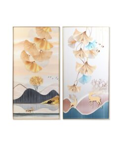 Schilderij DKD Home Decor 80 x 3 x 160 cm Blad van een plant (2 Stuks)